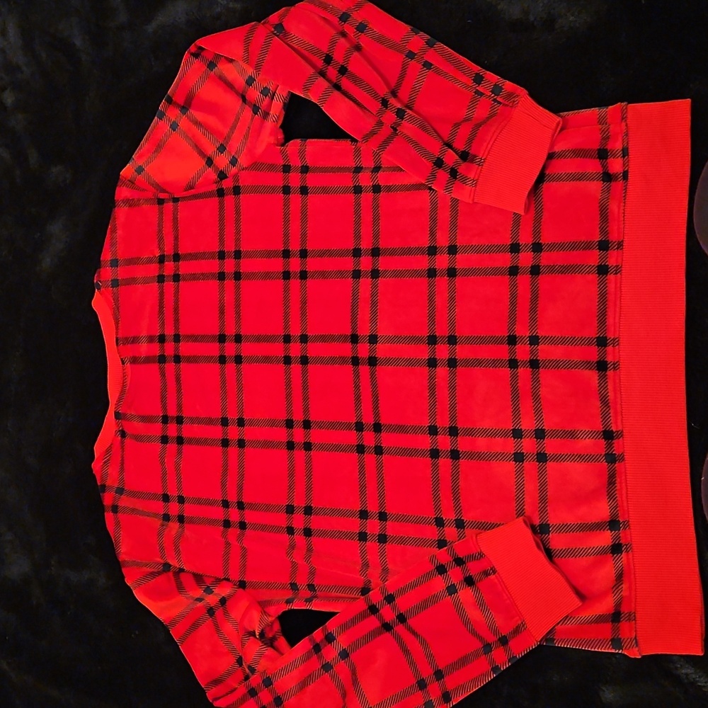 Cat & Jack Red and Black Plaid Velour Sweatshirt - Sz L (12/14) - Picture 2 of 7